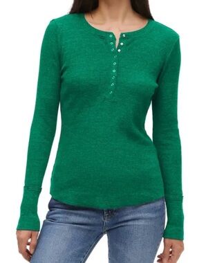 Michael Stars Green Thermal Henley Long Sleeve Top